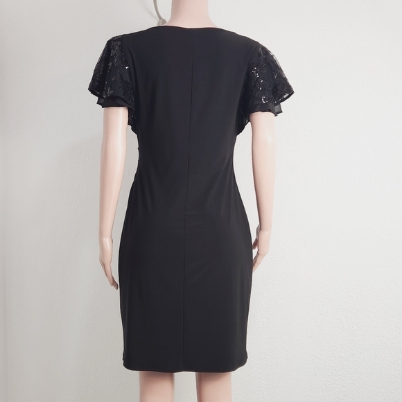 LAUREN Ralph Lauren Embellished Flutter-Sleeve Jersey Shift Dress Size: 12P - Picture 6 of 11